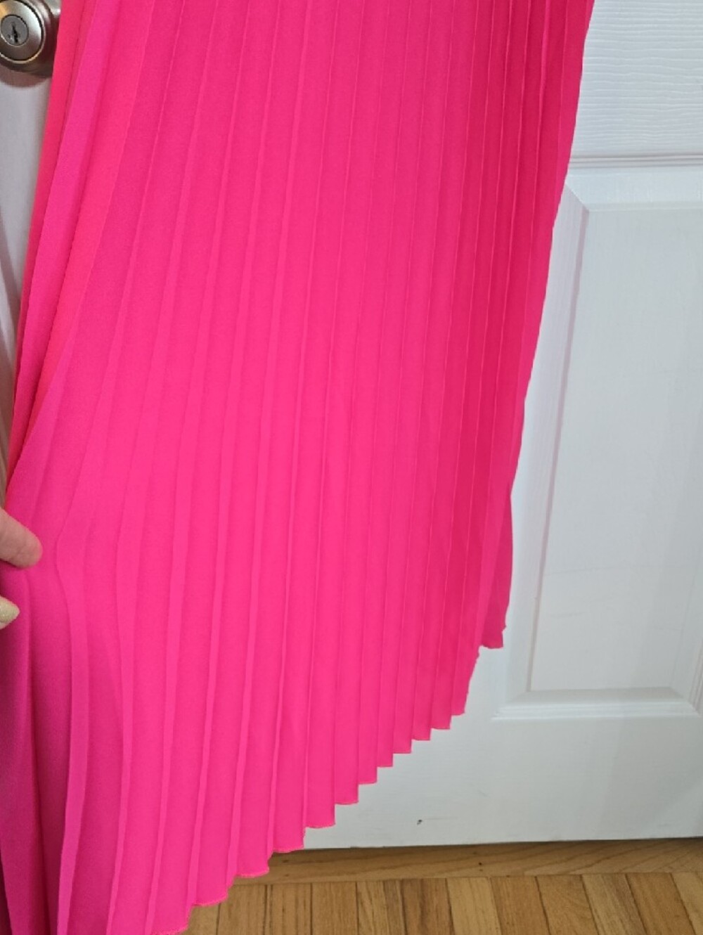 PrettyGarden New Hot Pink Pleated Halter Midi Dress Size Medium - Picture 5 of 9